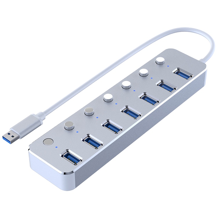 Алюминиевый 7-портовый концентратор USB 3,0 60 см кабель подконтрольный переключатель 5 Гбит/с Светодиодный индикатор концентратор заряжаемый разветвитель для нескольких usb-устройств