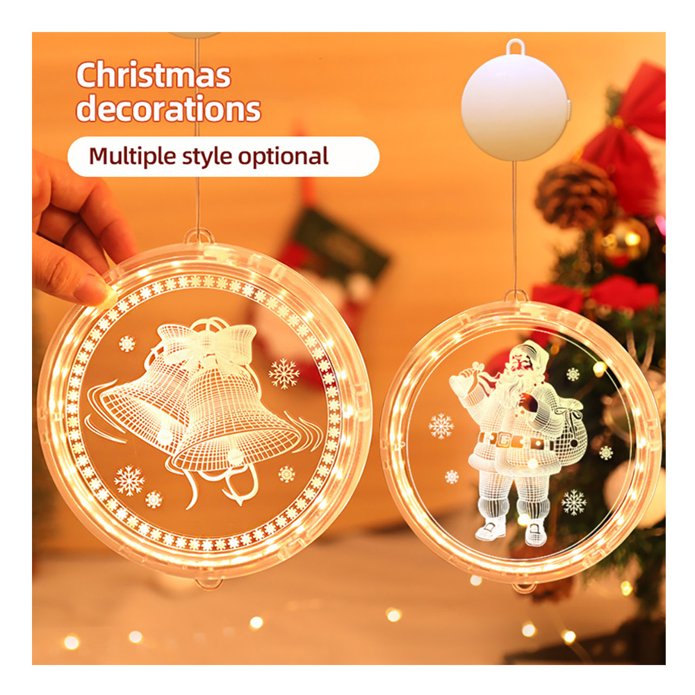New Christmas Decorations Novelty Hanging Lights for Indoor 3D Design with variety Pattern Suction Cup Can Use in Wall&Window