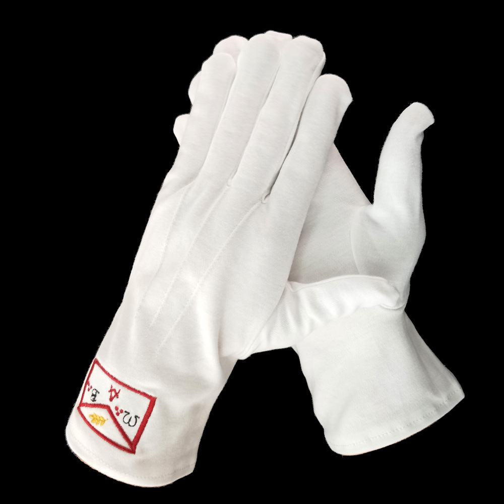 100% cotton  white marching parade masonic gloves embroidered