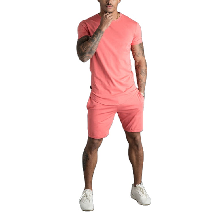 2021 summer men 2 piece short sleeves and velour shorts set leisure loose sports two piece shorts set