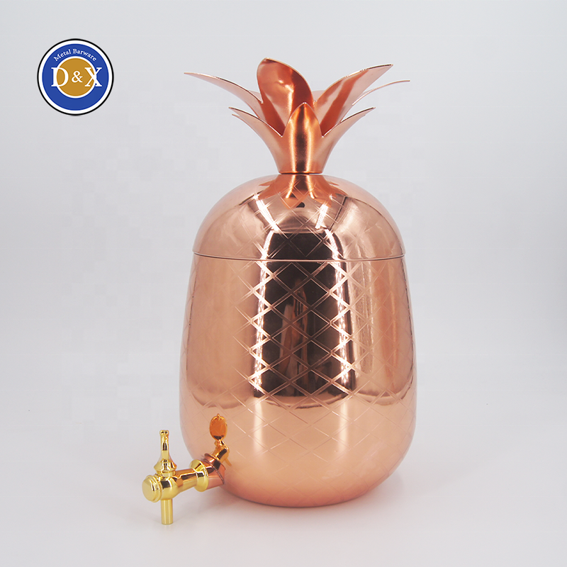 Изготовленный На Заказ 5L из нержавеющей стали с медным покрытием форма ананаса напиток разливной автомат Металл напитки ведро с литья под давлением кран для отеля бар