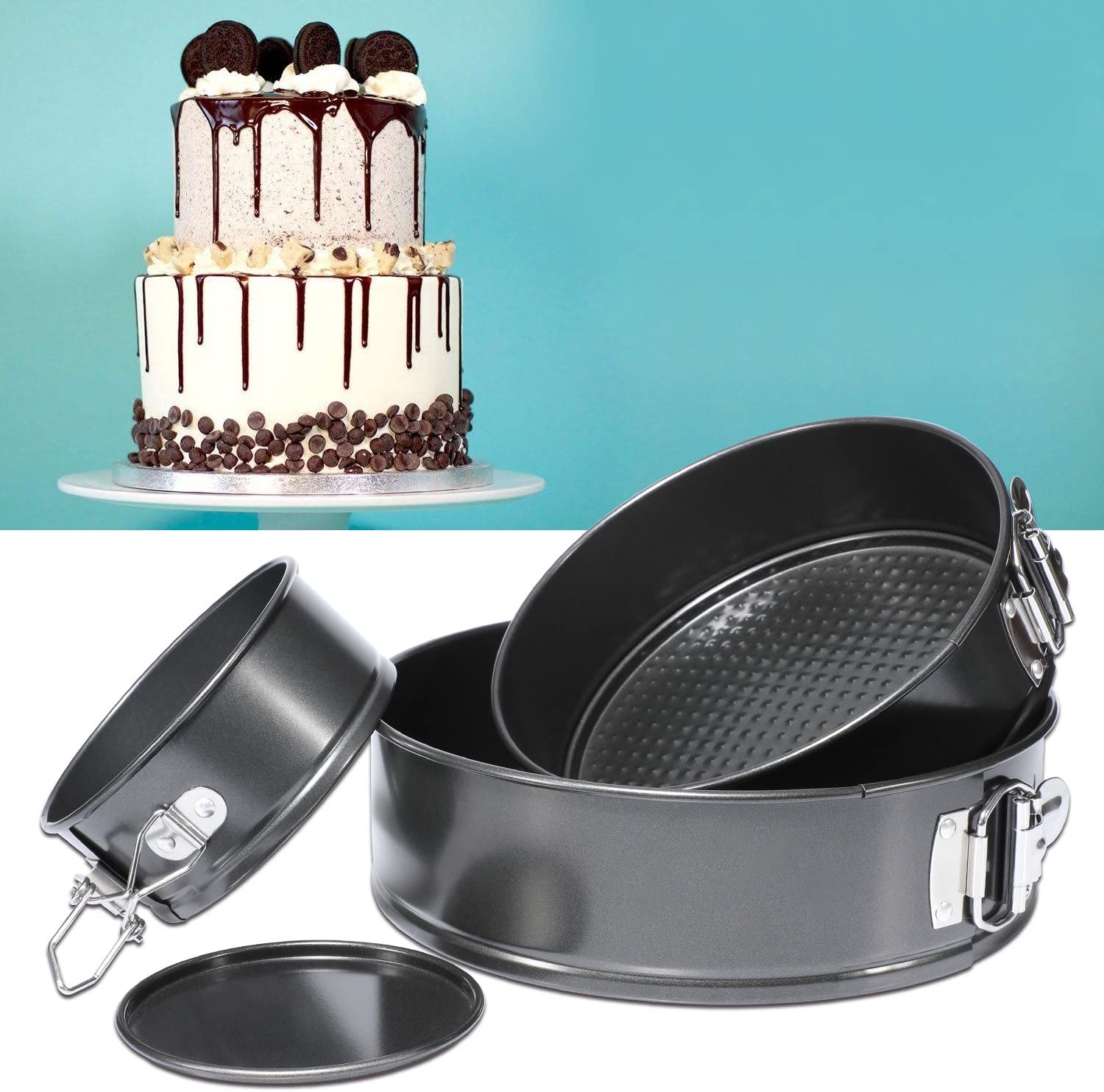 Springform Pan for Baking Set of 3 Non-stick Cheesecake Pan  Leakproof Round Cake Pan Set Includes 3 Pieces