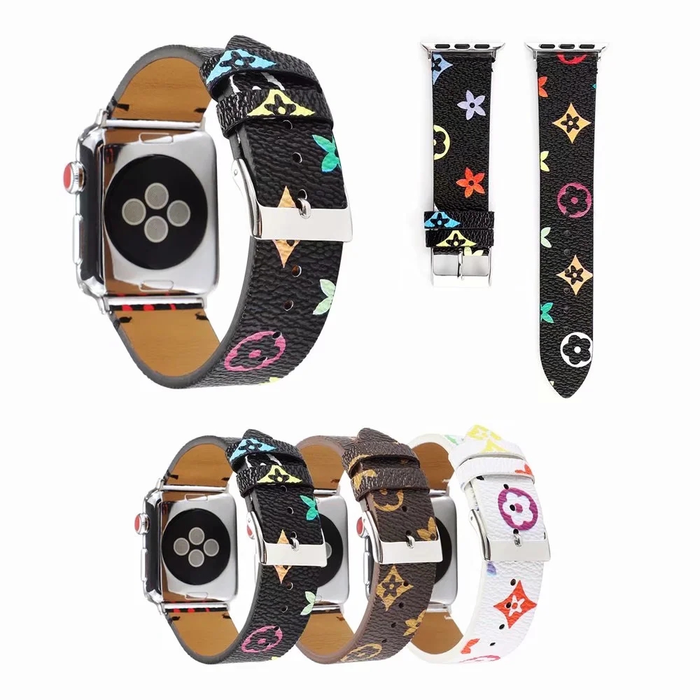 Очаровательный спортивный кожаный ремешок с принтом подходит для ремешка Apple watch, модный ремешок 2021 года, роскошный бренд для iWatch