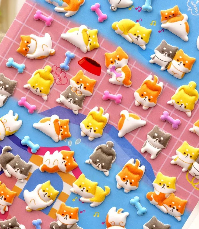 Eco friendly self adhesive animals for children girls cartoon puffy sticker 3d sheet glitter foam stickers
