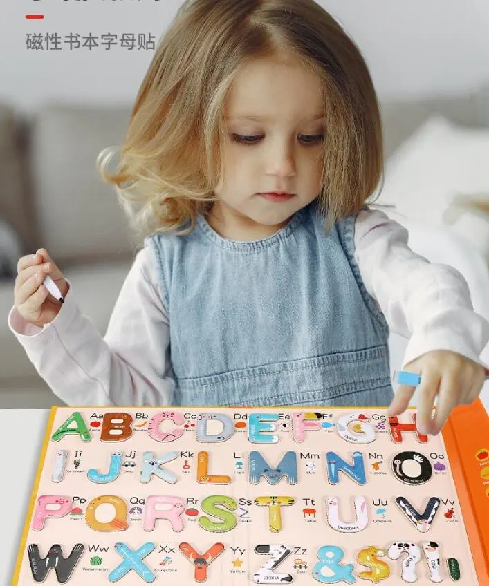 Toy Wooden Wood Cognitive Matching Magnetic Alphabet Puzzle Baby Book Sticker Toy