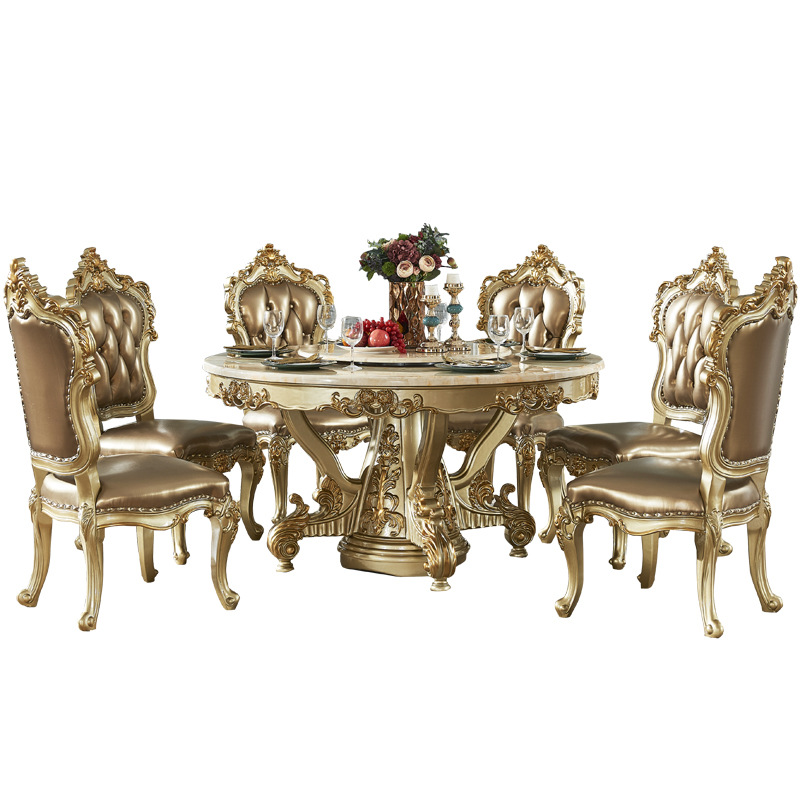 Classical furniture luxury explosive models European gold marble round dining table