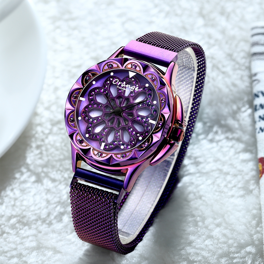 New Luxury Golden Style Tourbillon Diamond 360 Degrees Unique Custom Design Petal Dial For Fashion Ladies Wrist Lucky Watches