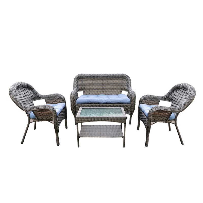 4-Piece Wicker Chair and Glass with Cushion