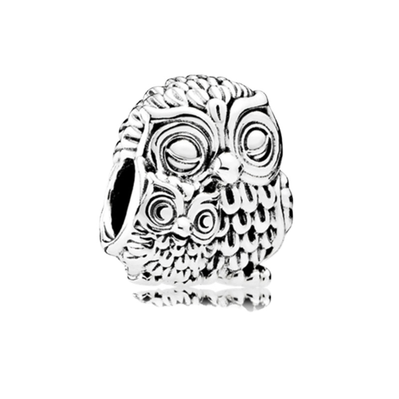 Loving and Warm Owl Mother and Child Large Hole Charm Antique Silver Alloy Animal Charms Beads Bulk for DIY Bracelet Making