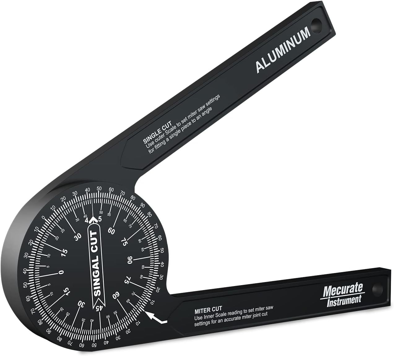 Miter Saw Protractor 7-Inch Aluminum Protractor Angle Finder Featuring Precision Laser-Inside & Outside Miter Angle Finder