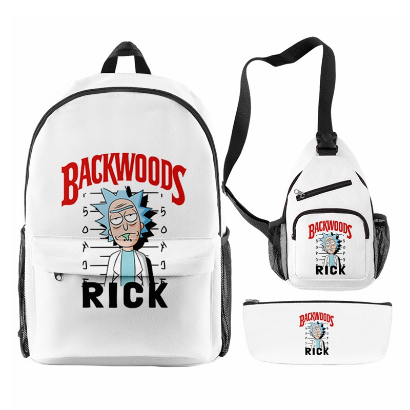 3 шт. Backwoods печенье рюкзак для мальчиков и мужчин Backwood Ricky и Морти печати сумка на плечо для ноутбука школьная сумка для путешествий Набор
