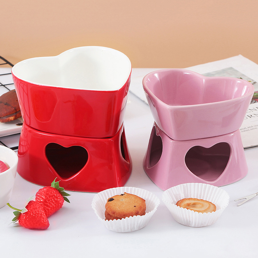 Wholesale Heart Shape Fondue Setfactory Direct Mini Novelty Ceramic Fondue Set With Ceramic Pot For Wedding Valentine's Day