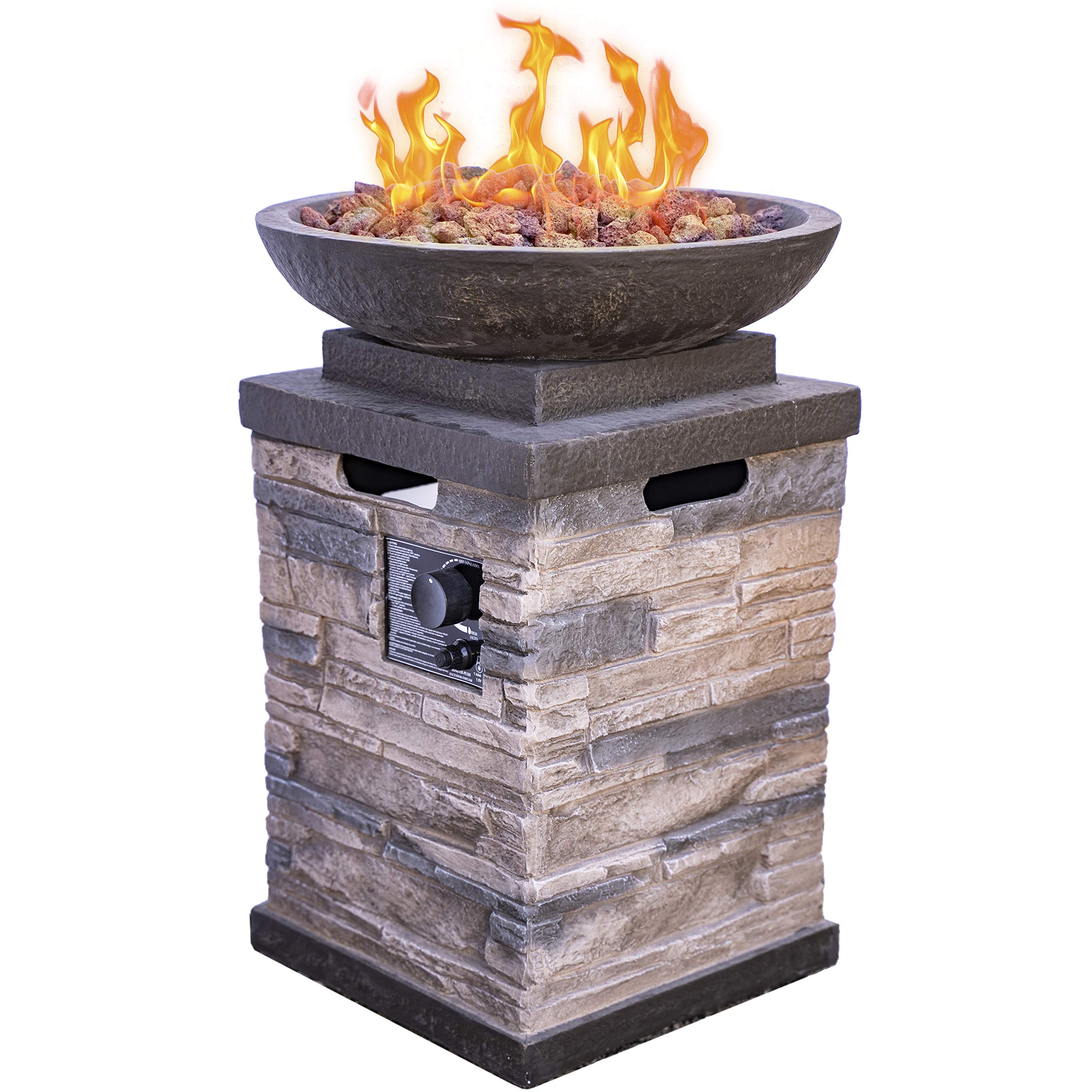 Пропановая колонна Firebowl, Нагреватель fireпита с реалистичным внешним видом, лава, скала 40000 BTU, уличная газовая костра 20 фунтов, упаковка 1, натуральный камень