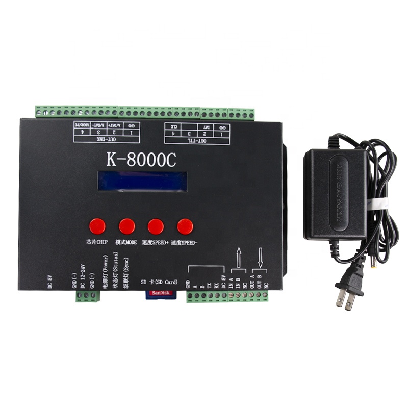 Factory price SD card LED controller 8 output ports x 1024 pixel control K8000-C led strip controller