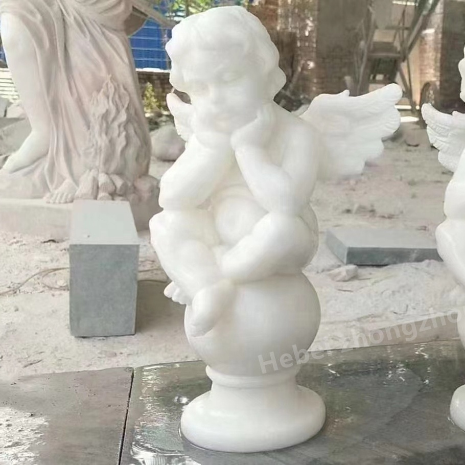 Садовый декор, натуральный камень, новый дизайн, маленькие статуи Ангела, белый мрамор, низкая цена