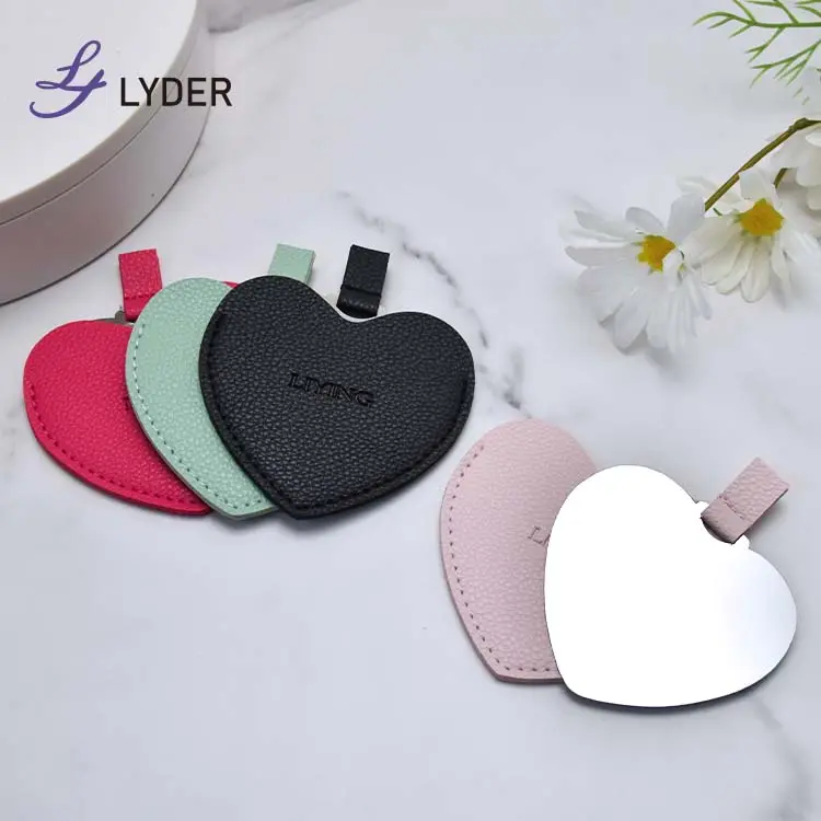 Lyder Factory Supply Fashionable Gift Metal Custom Logo Heart Shape Bag Mini Small Portable Pocket Mirror For Promotional