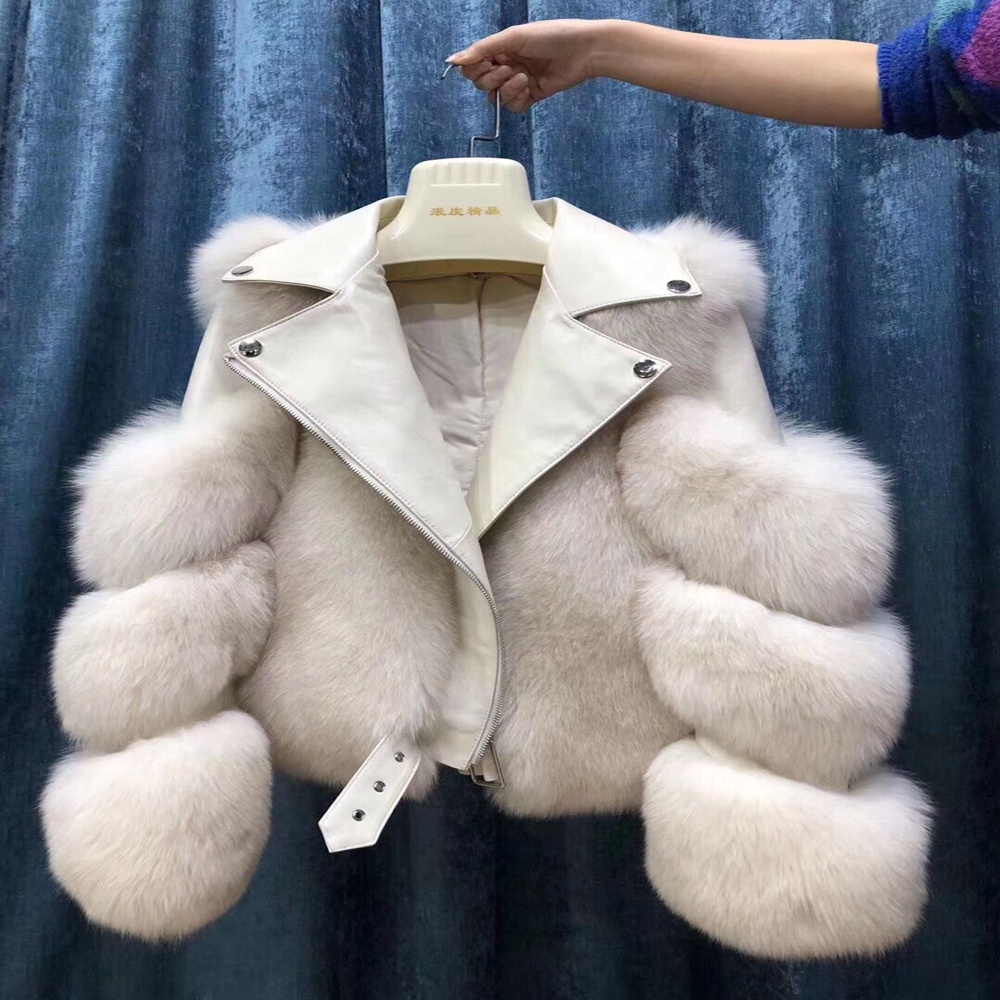 Real Sheepskin leather Jacket women real fox fur coat winter fur coat Women leather jacket