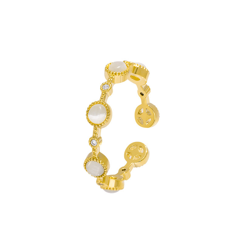Opal Opening Ring Light Luxury Fashion Personality Ins Tide Small Round Cold Wind Simple Jewelry For Women Girl Friendship Gifts