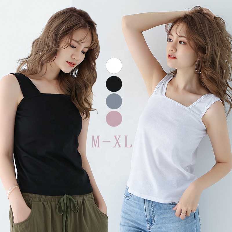 Wholesale Casual Vest Wide Shoulder Strap Tank Tops Basic Women Cotton Camisole