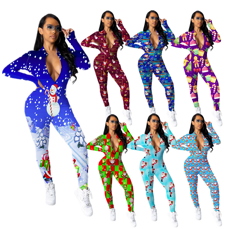 New christmas pyjamas 2021 women christmas outfits long sleeve long pants onesie pajamas adult onsie for women
