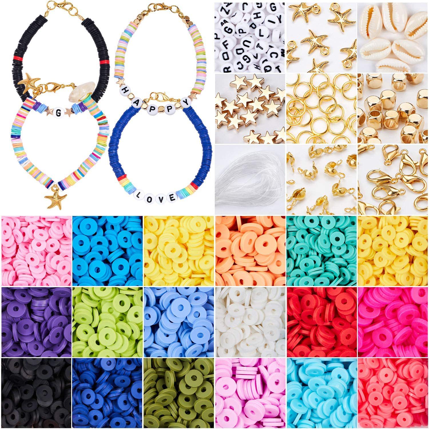 Plastic Boxes Jewelry Findings Tool Accessories Set Polymer 6mm Flat Clay Spacer Bead for Ankle Bracelet Necklace DIY Making Kit