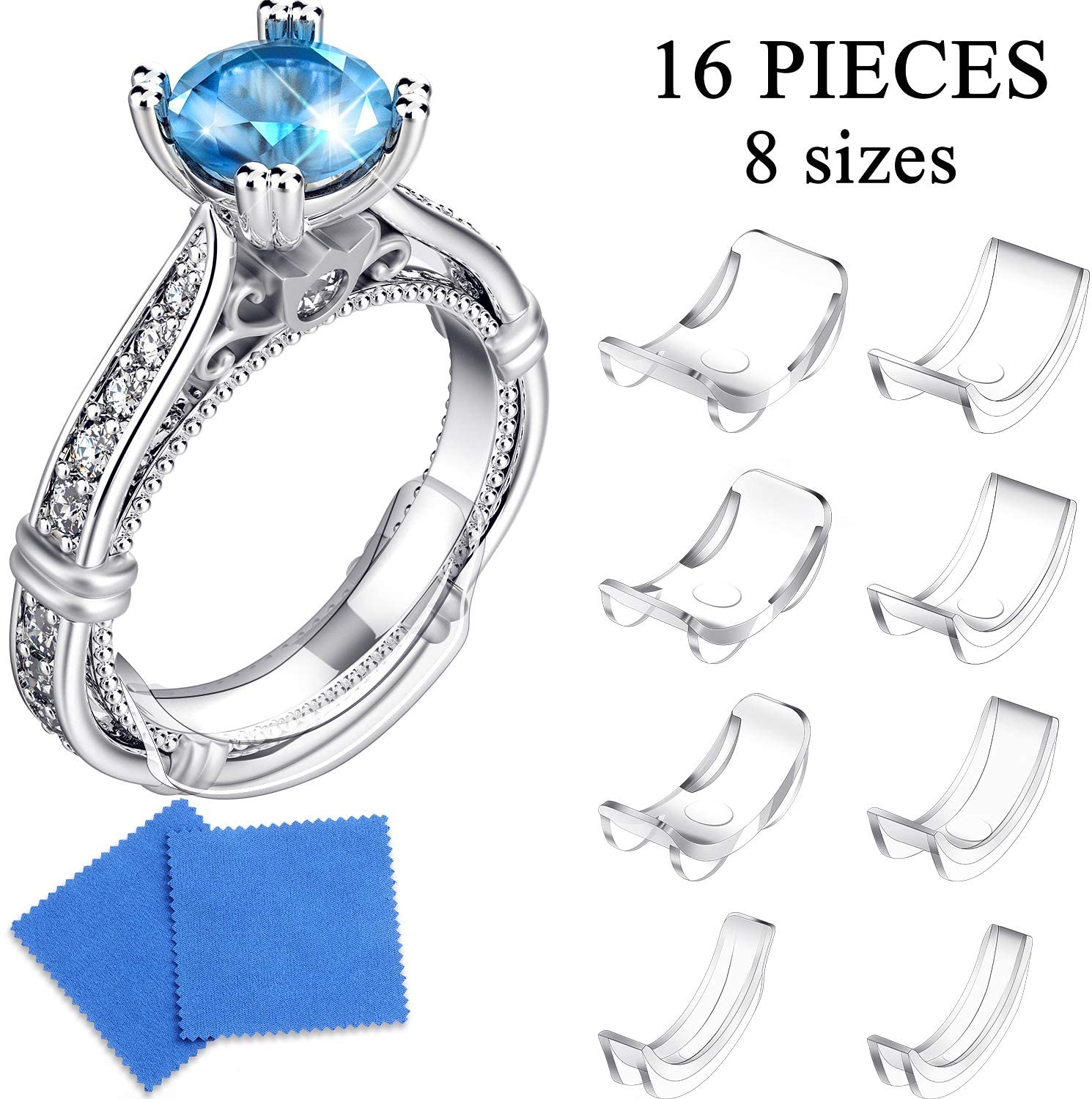 Durable Comfortable 8 Different Sizes Silicone Invisible Clear Ring Size Adjuster Resize