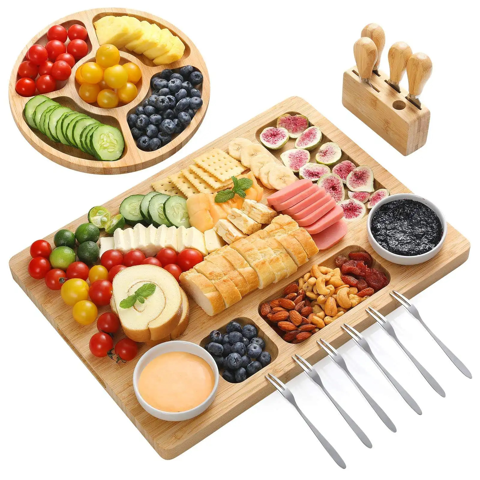 Bamboo Cheese Board Wood Slate Cheese Cutting Board With Plate Tray Charcuterie Board Large Bamboo Chopping Blocks Cutting Food 500 Sets Square