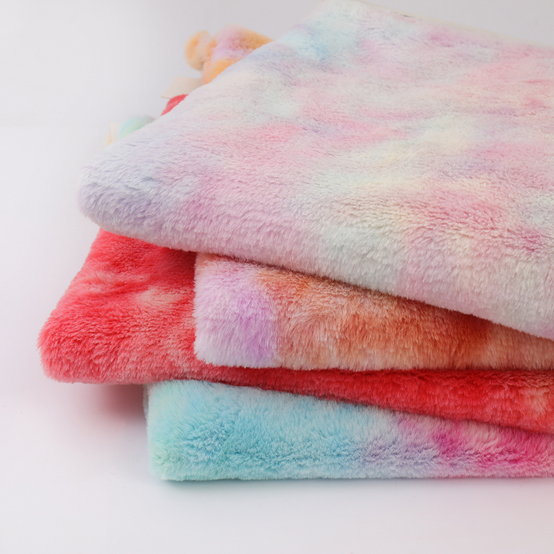 100% Polyester Tie Dye Plush Faux Rabbit Fur Fabric For Upholstery Home Textile Garment And Toy