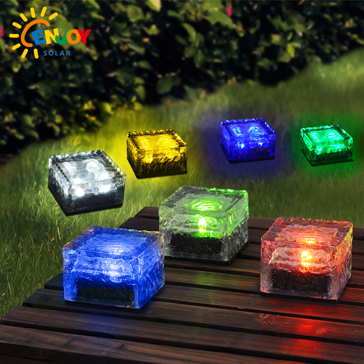 ENJOYSOLAR Decorative Brick LED Light Multicolor Solar Glass Buried Lamp For Garden Pavement