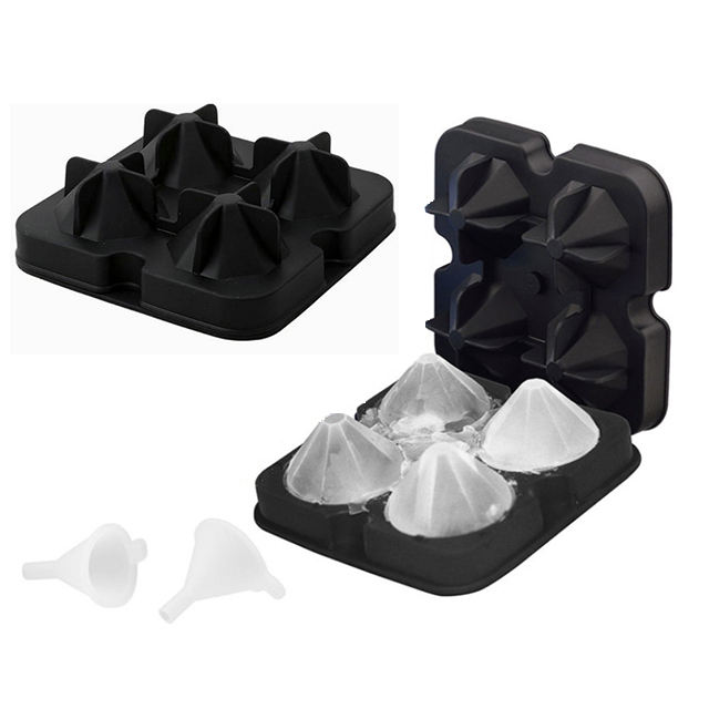 Ice Tray 4 Cavities Diamond Ice Cube Tray Silicone Ice Cube maker with Lids