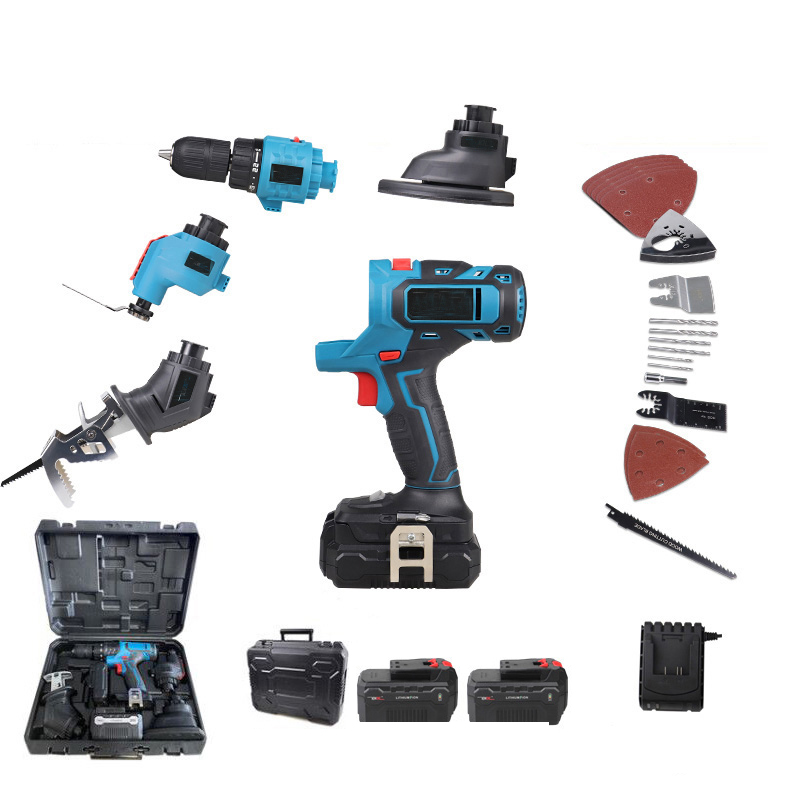 Newest Factory Price 20V 4 in 1 Power Tools Combo Kit Set Free combination 5 PCS Tool Head Electric Drill Jig Saw Sander
