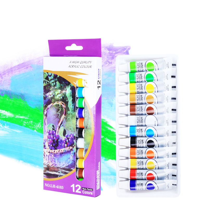 Hot selling 12ml 12 colors textile aluminium tube acrylic paint kit for DIY