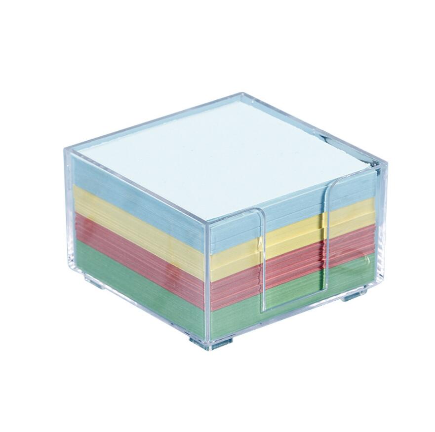 FSC certificated Self-Adhesive paper memo cube with plastic box /note cube acrylic storage boxes