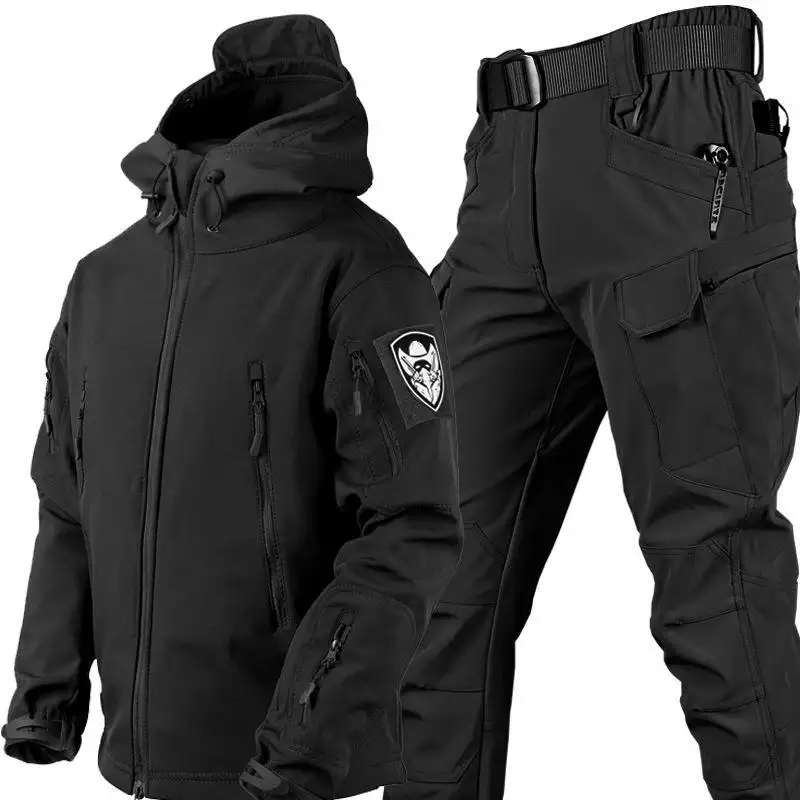 Tactical Combat men's jacket set Outdoor Soft Men's Autumn And Winter Fleece Warm Mountaineering Suit Tactical Set