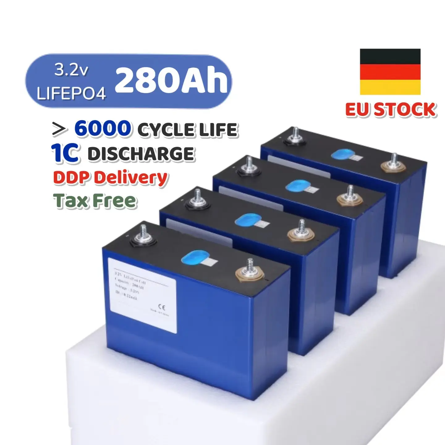 Germany EU Stock LiFePO4 LF280K 3.2V 280K Batteries 280Ah Prismatic Cells with 10000 Cycle Life for PV/Home Energy Storage