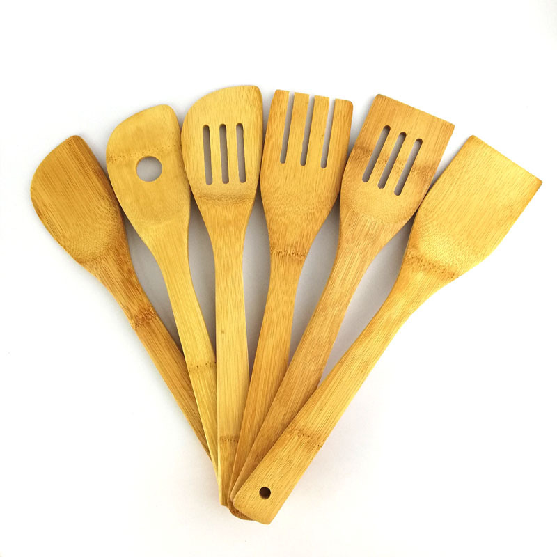 Bamboo Utensil Set 6 PCS Kitchen Cooking Tools for Nonstick Pots Pans Cookware Spatula Mixing Forked and Slotted Spoon
