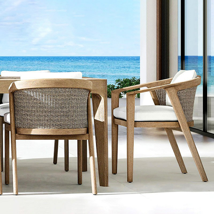 Decoout Hotel Premium Teak Outdoor Furniture Set Modern Weathered Teak Wood Garden Dining Set For Patio