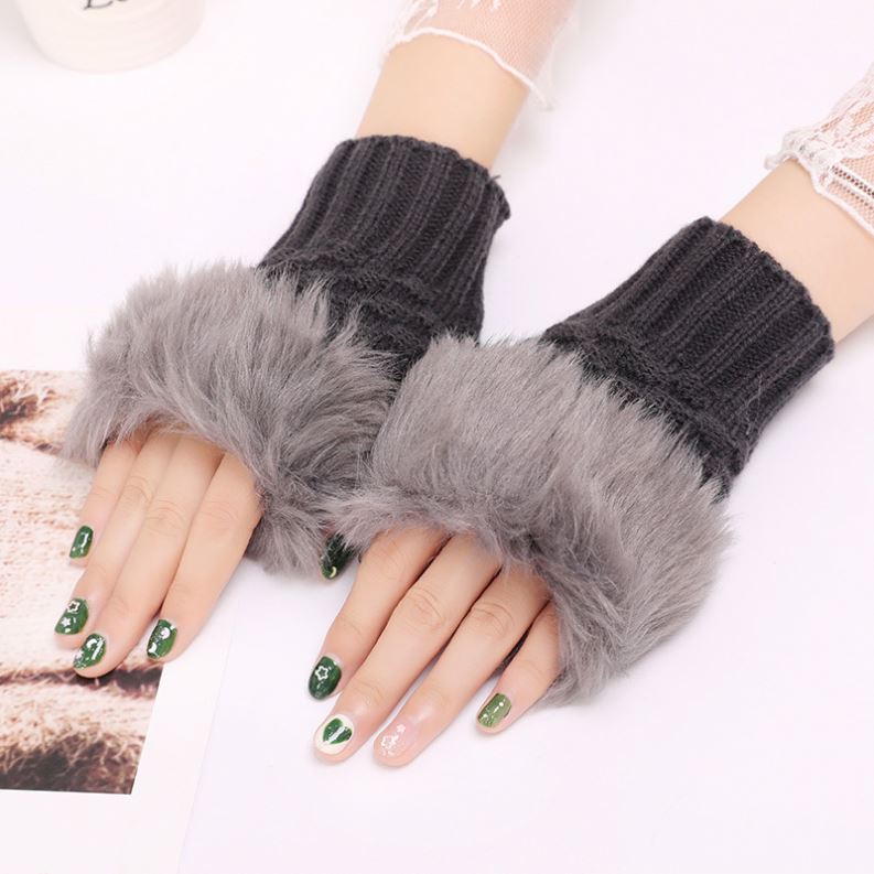 Winter Fingerless Gloves Faux Fur Wrist Mittens Knitted Gloves Without Fingers