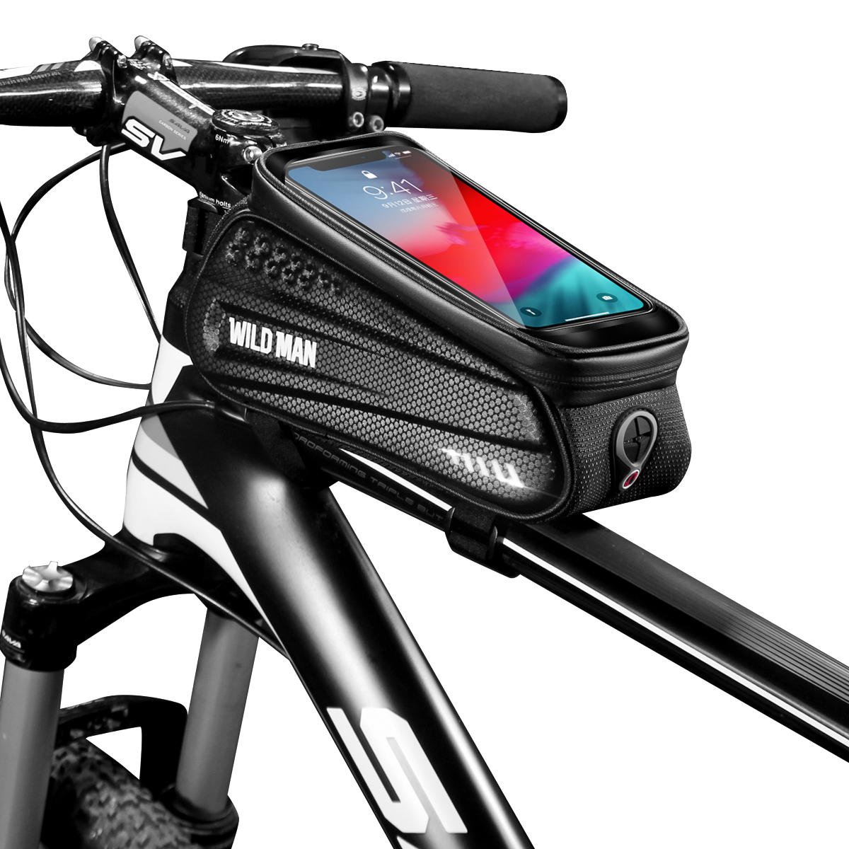 WILD MAN Rainproof MTB Bicycle Bag Cycling Frame Front Top Tube Touchscreen Phone Bag Reflective Phone Case Bike Accessories
