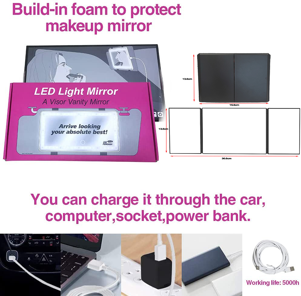 Hot Car Makeup Mirror Car Vanity LED Mirror Trifold mirror