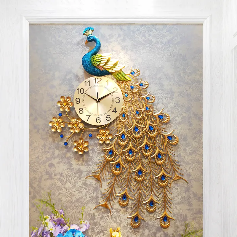 Modern fashion entrance living room decoration silent clock light luxury art creative iron bird clock