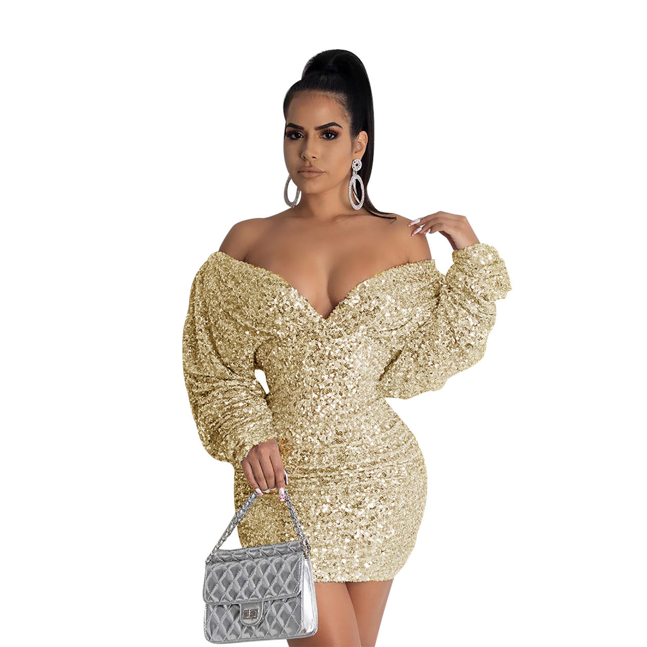 European and American women's sexy multicolor fashion sequin evening dress