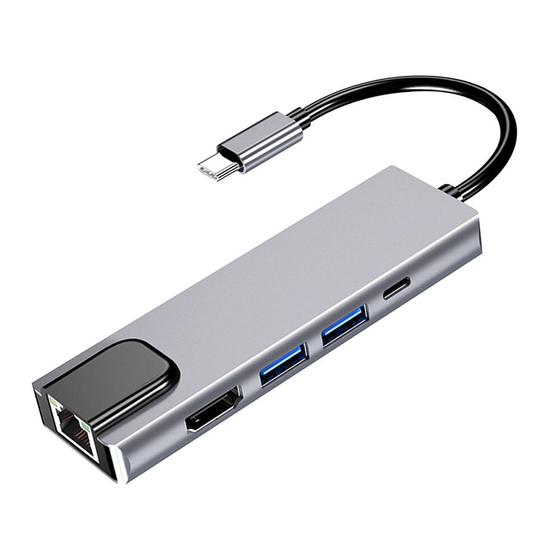 adaptador hub tipo c 5 a 1 with rj45 ethernet PD charging usb type-c hub adapter laptop docking station 5 in 1 usb c hub