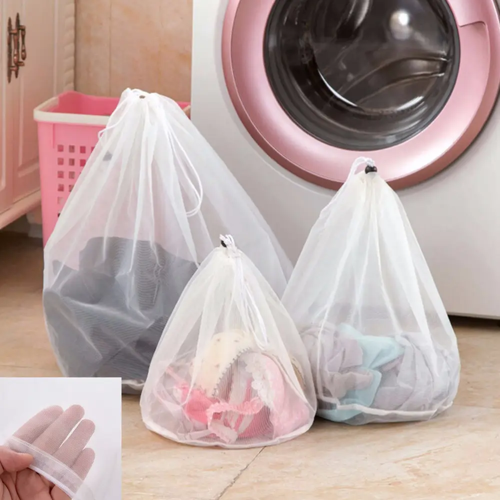 Customized 3 sizes folding clothes underwear socks washing care filter protection string mesh laundry bag