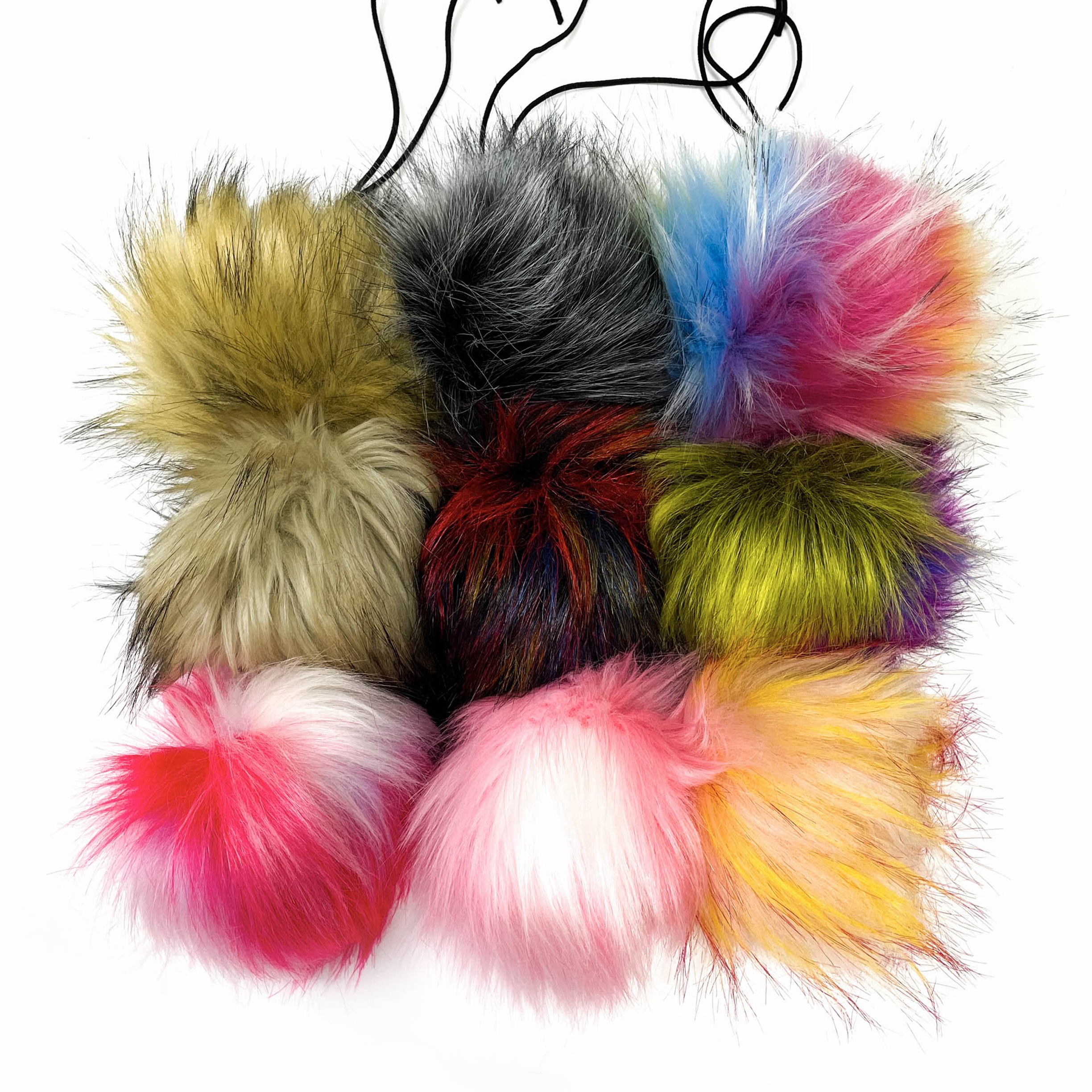 Faux fur Pompom Ball Imitation Animal Fur Hat Ball Wholesale Faux Fur Pom Poms Customizable Style Detachable Snap Elastic Rope