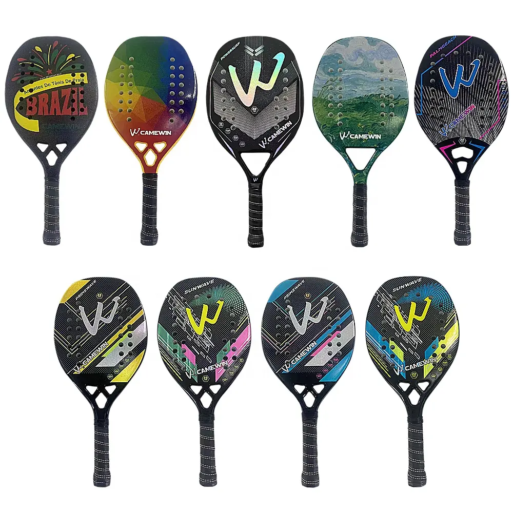 In Stock 3K Beach Tennis Racket Camewin Full Carbon Fiber Rough Surface With Cover Bag Send One Overglue Gift High Quality 2022