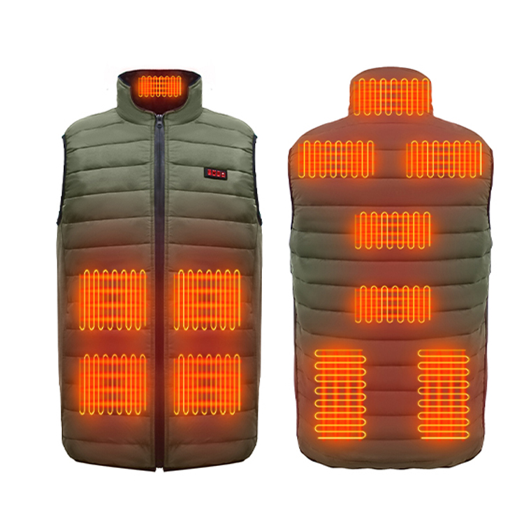 11 heating zone polyester Stand Collar winter temperature control battery powered heated clothing vest green