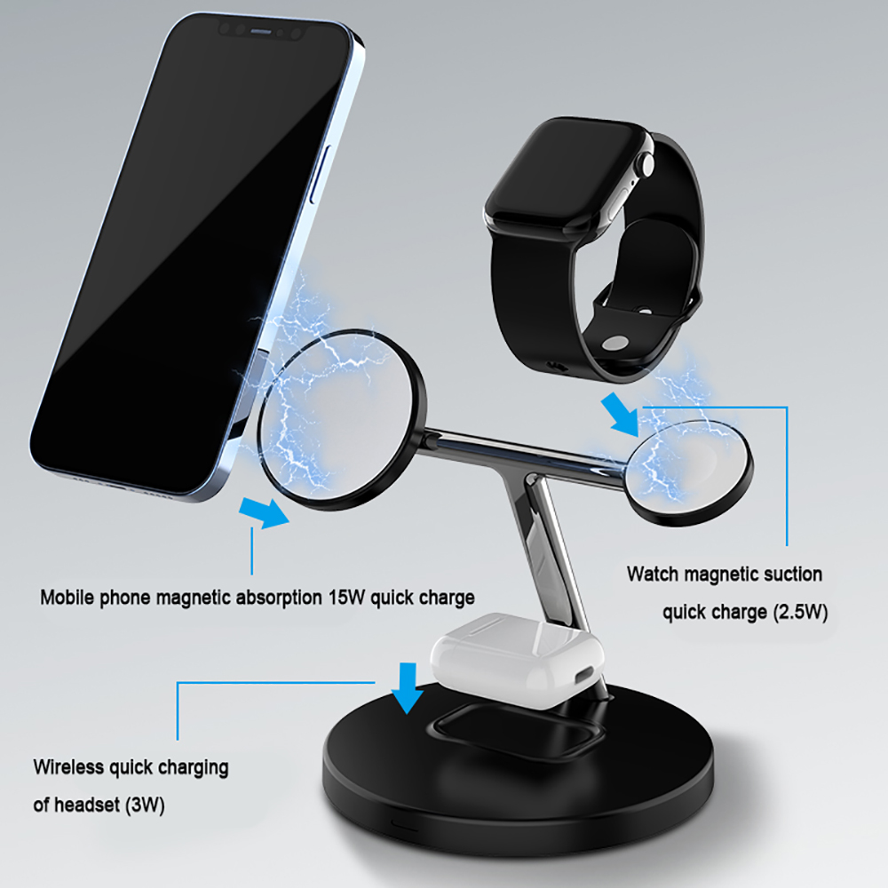 Free Shipping Drop Shipping 3 in 1 15W Fast Magnetic Mobile Phone Wireless Charger For Watch Wireless Headset