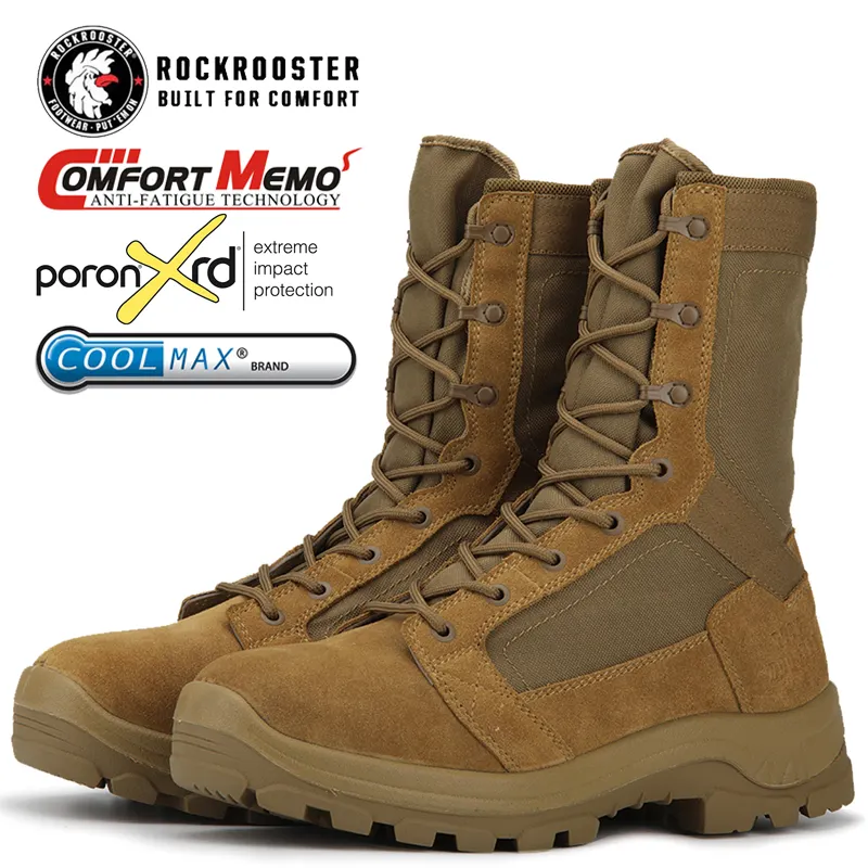 ROCKROOSTER British Military Tactical Military Police Men Leather Army Green Combat safety boots