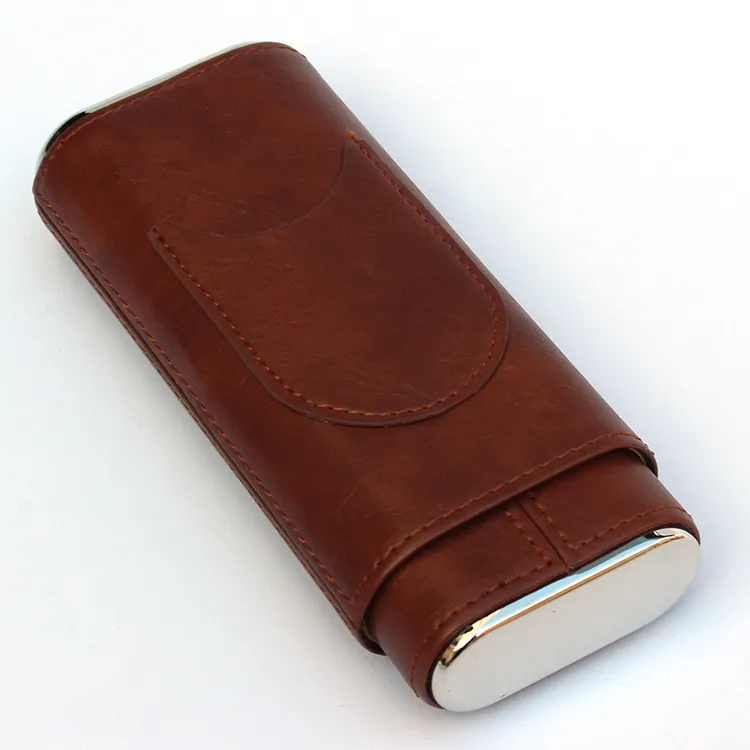 Newest Cigars Portable Leather Classic Brown Pocket Leather Cigar Holder Case With Logo